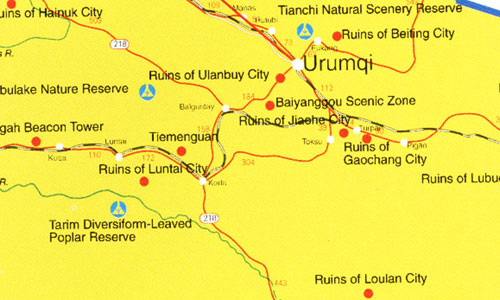 Map of Tourist Attractions around Urumqi